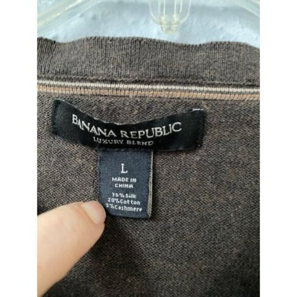 Banana Republic Women's Sweater Sz L Brown V-Neck Long Sleeve Silk Cashmere - Picture 2 of 4